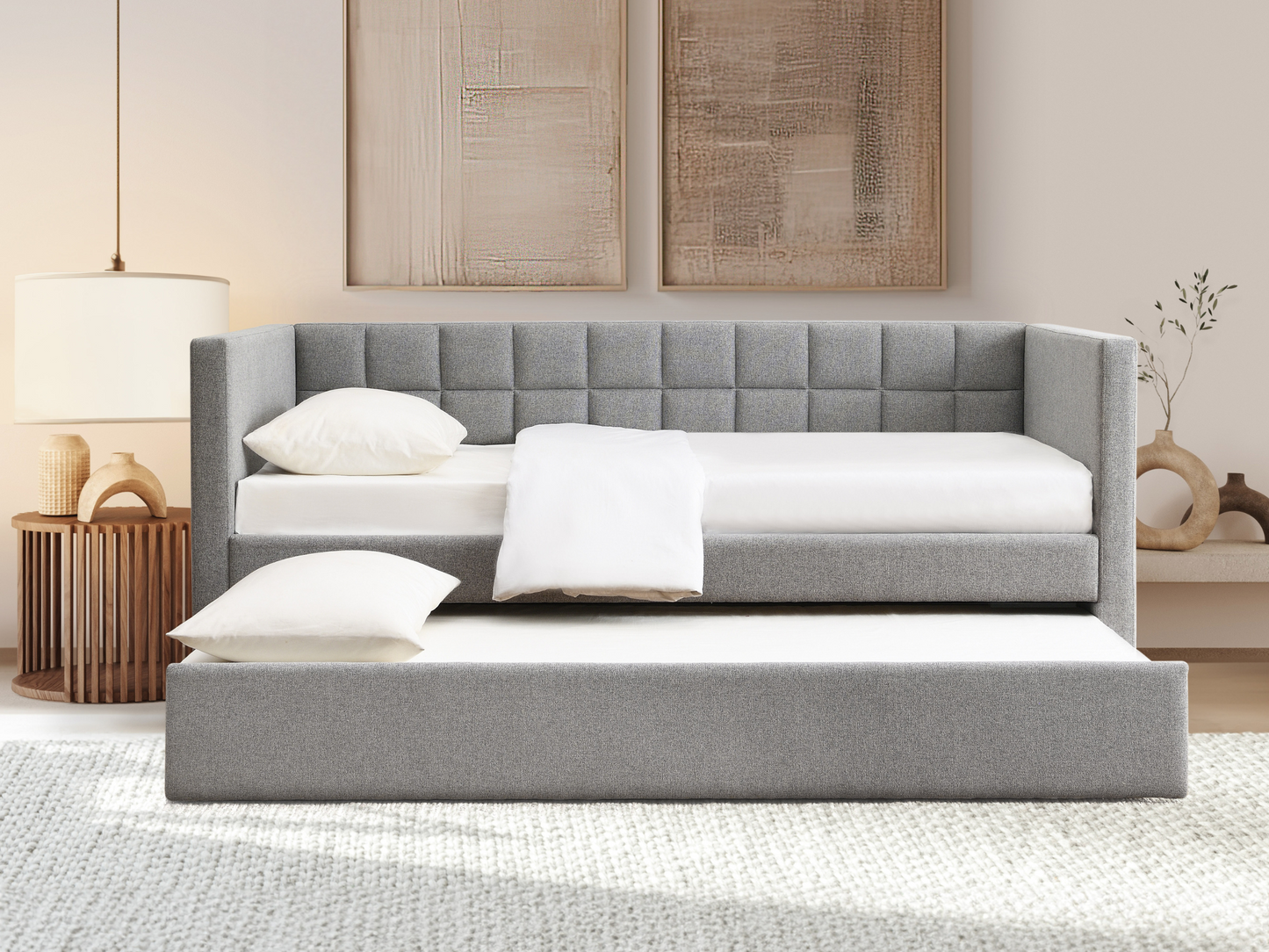 Aveline Upholstered Twin Daybed with Trundle - Gray
