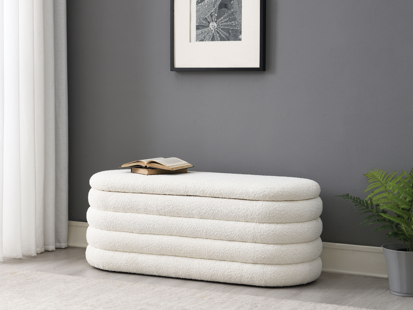 Cleo Storage Bench Ottoman - Ivory