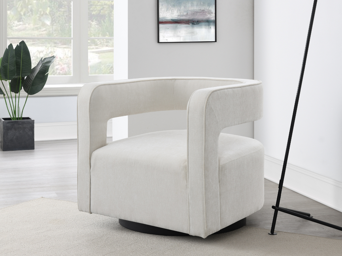 Lunar Stain-Resistant Fabric Swivel Chair - Cream
