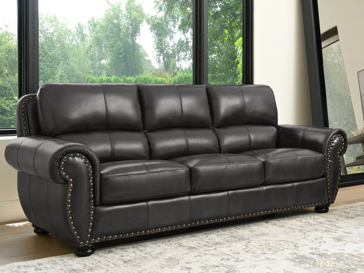 Austin Leather Sofa - Dark Gray