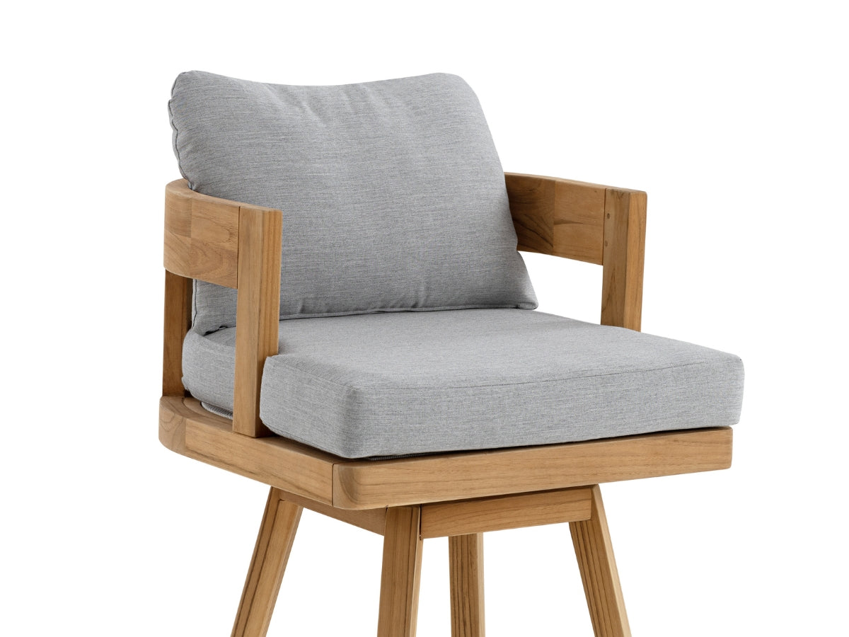 Santino® Outdoor Swivel Bar Stool - Gray Fabric with Teak Frame