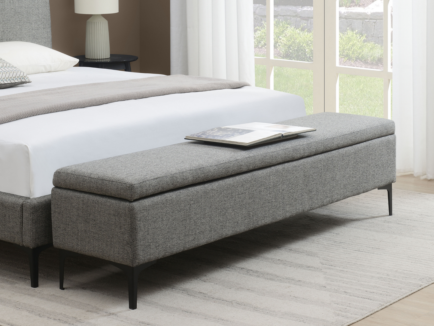 Evella Upholstered Storage Bench - Gray - King