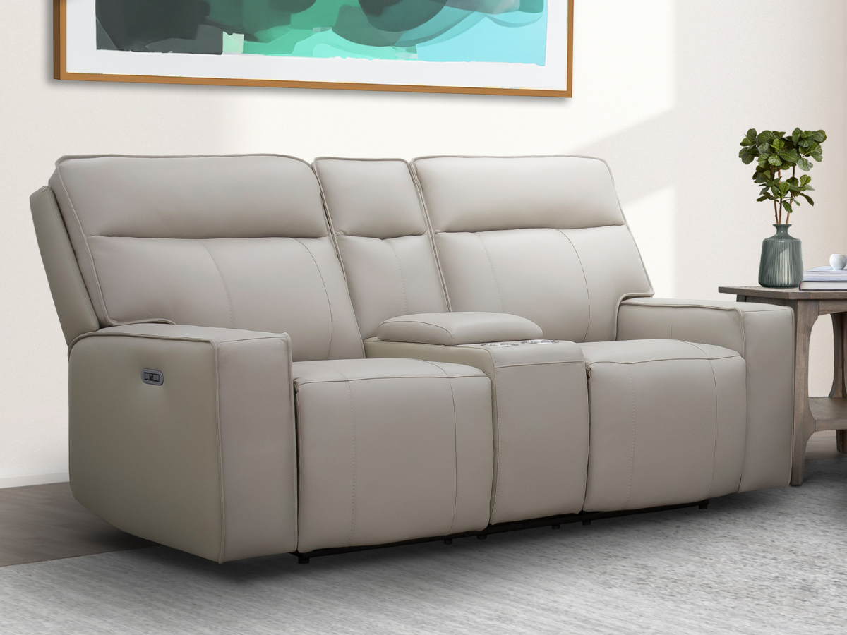 Layton Leather Power Reclining Loveseat - Gray