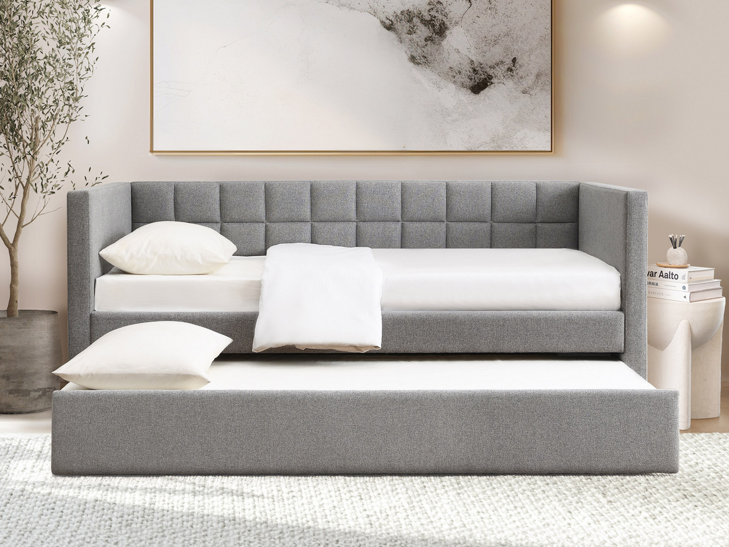 Aveline Upholstered Twin Daybed with Trundle - Gray