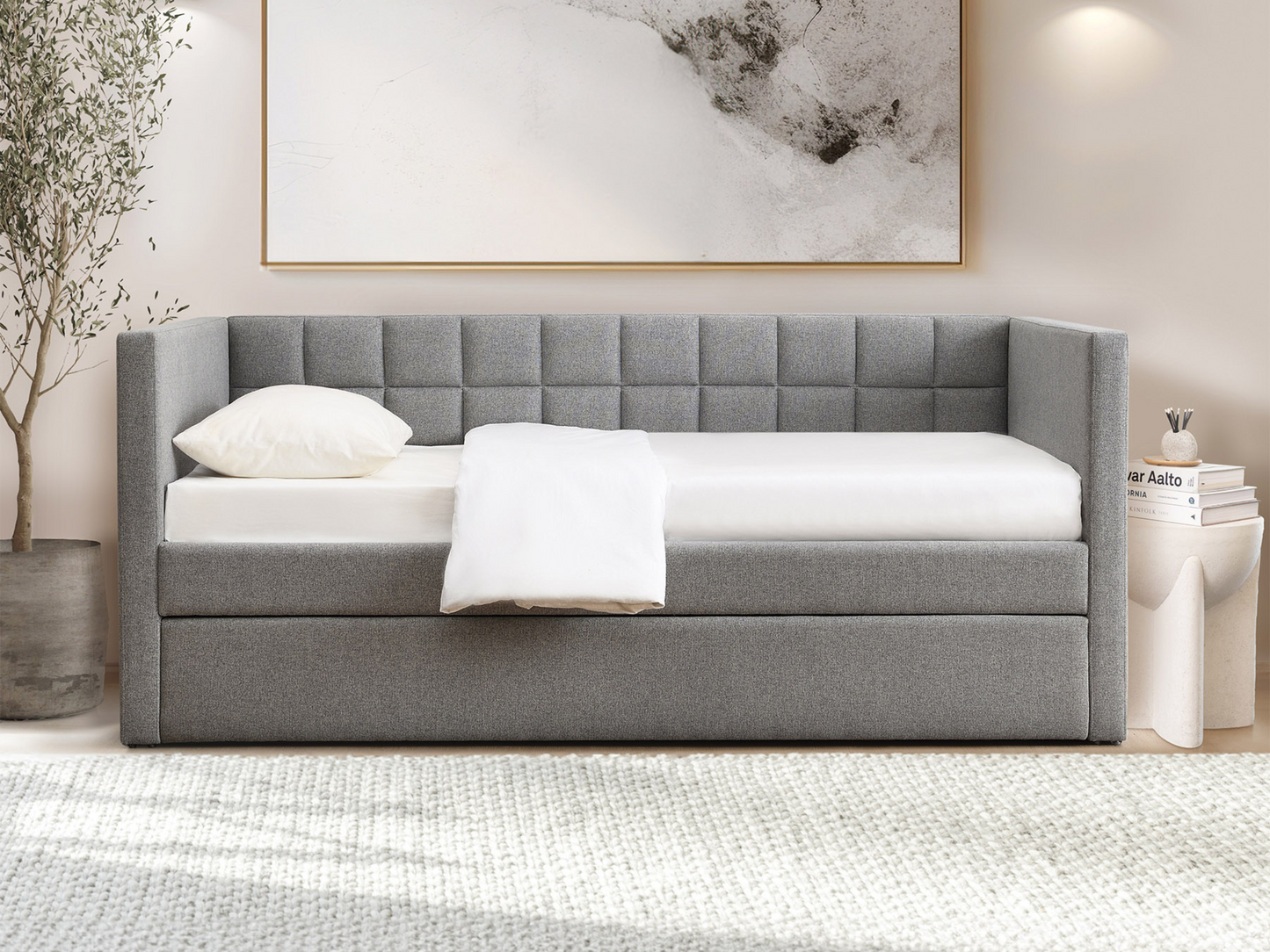 Aveline Upholstered Twin Daybed with Trundle - Gray