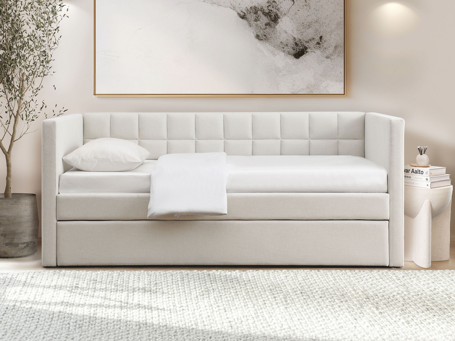Aveline Upholstered Twin Daybed with Trundle - Ivory