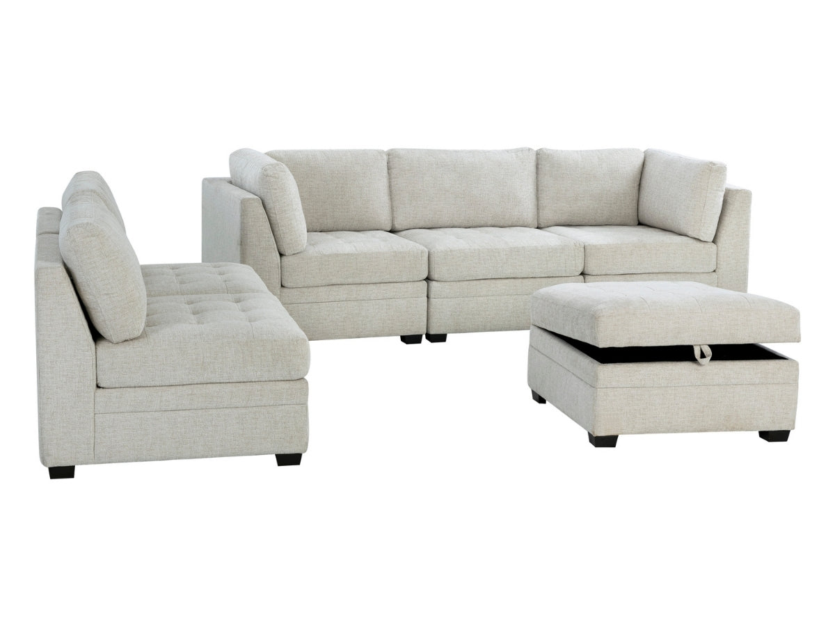 Nixon Fabric 6 Piece Modular Sectional Set - Cream