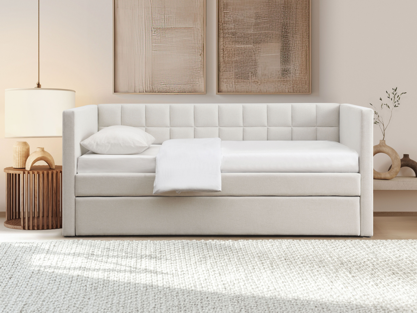Aveline Upholstered Twin Daybed with Trundle - Ivory