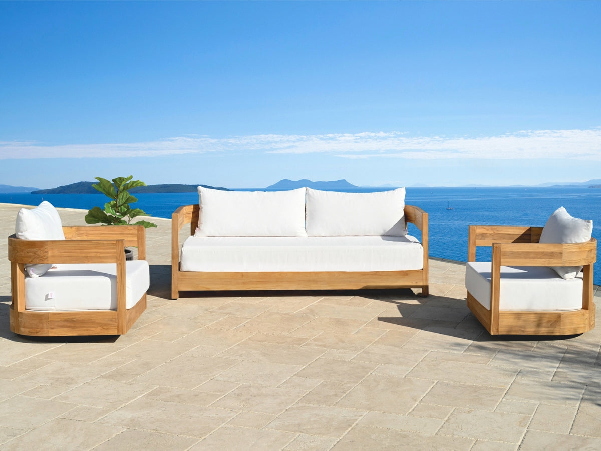 Santino® Outdoor Sofa & Swivel Rocking Chairs Collection - White Fabric with Teak Frame