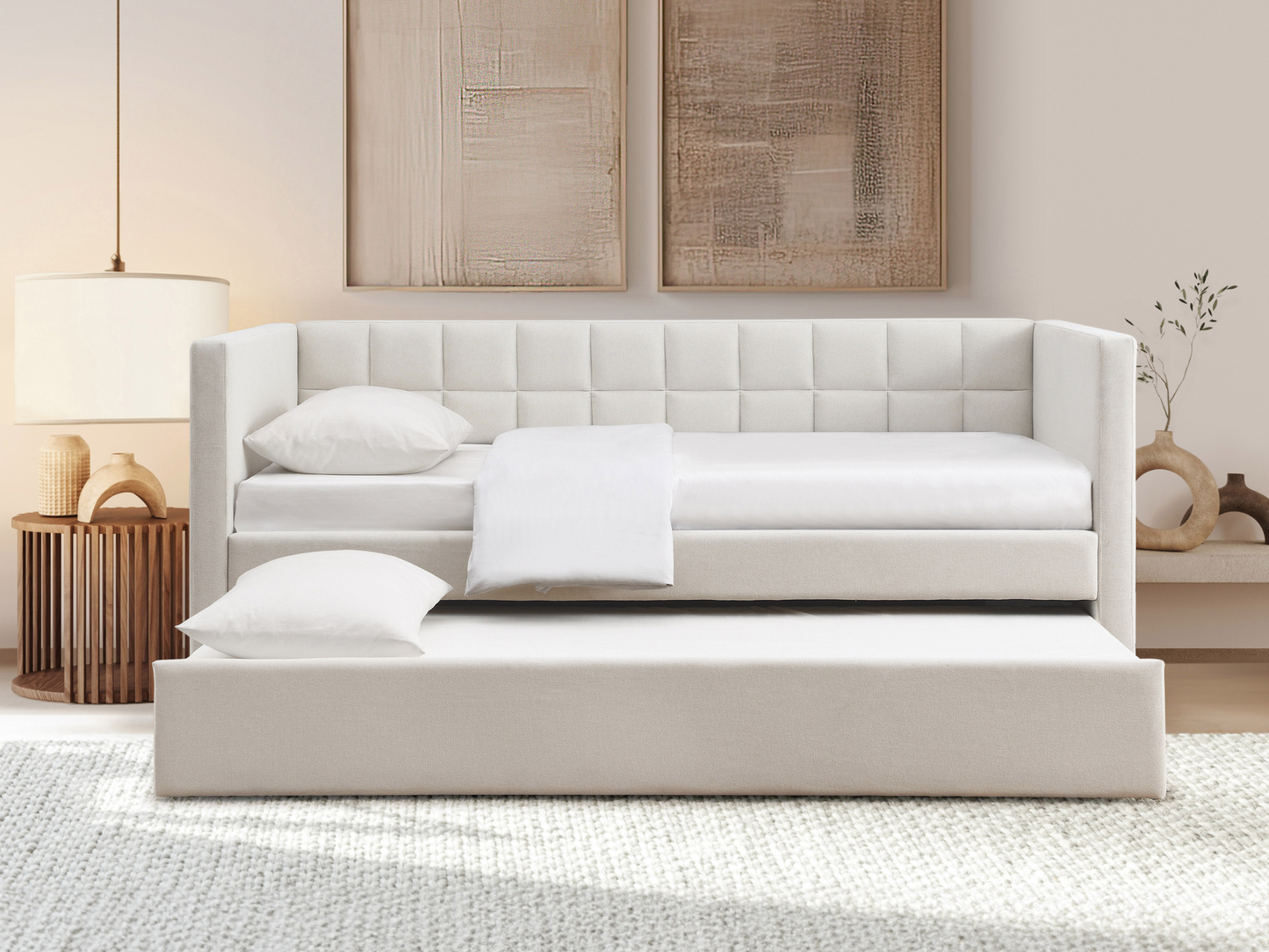 Aveline Upholstered Twin Daybed with Trundle - Ivory