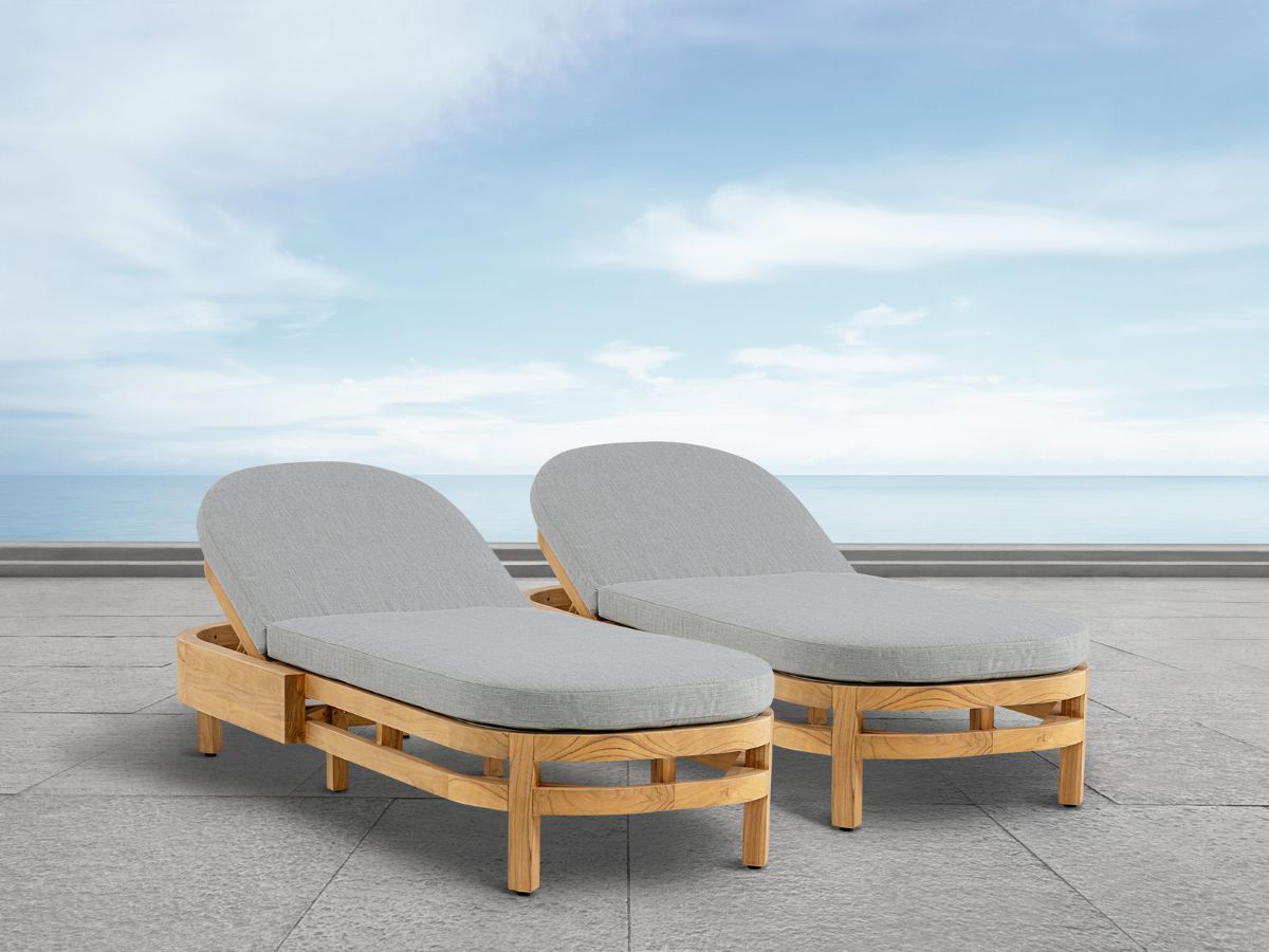 Santino® Outdoor Chaise Lounger - Gray Fabric with Teak Frame