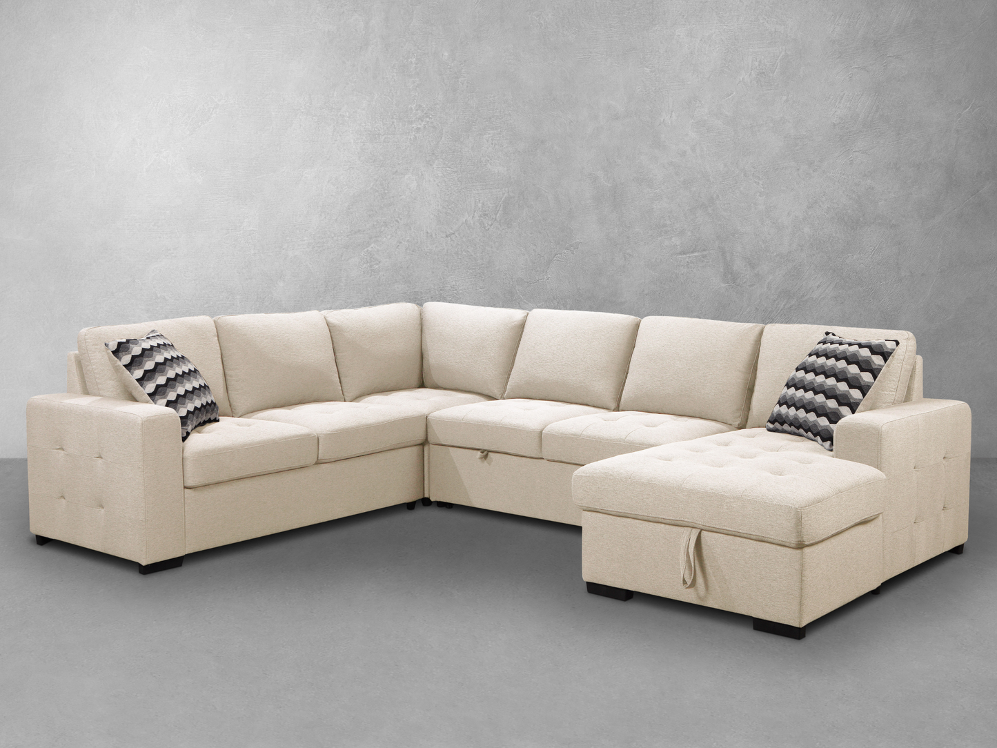Jameson 6-pc Fabric Storage Sectional with Pullout Bed - Cream
