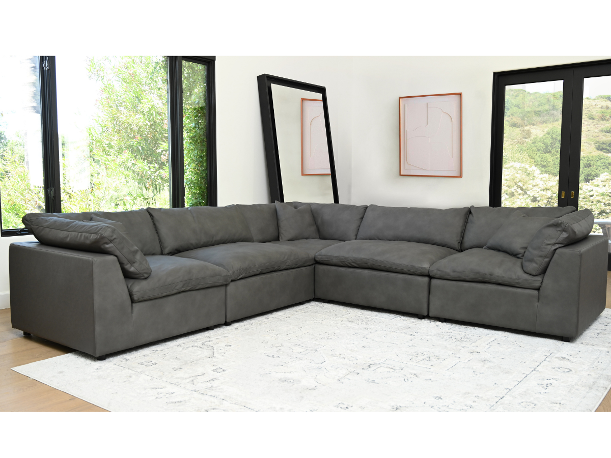 JoJo Fletcher Luxe Gray Nubuck Leather 5-pc Two-Arm Sectional