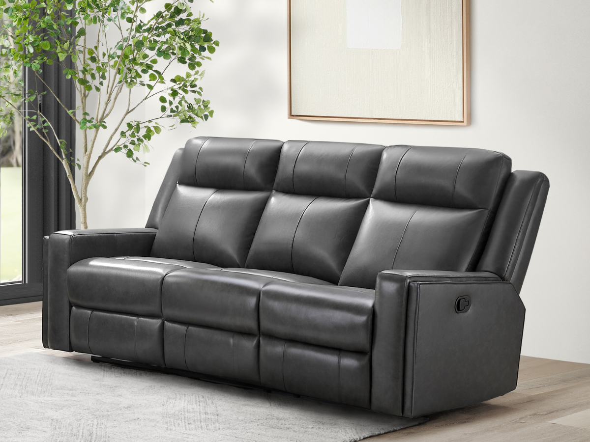 Rhodes Top-Grain Leather Manual Reclining Sofa - Gray