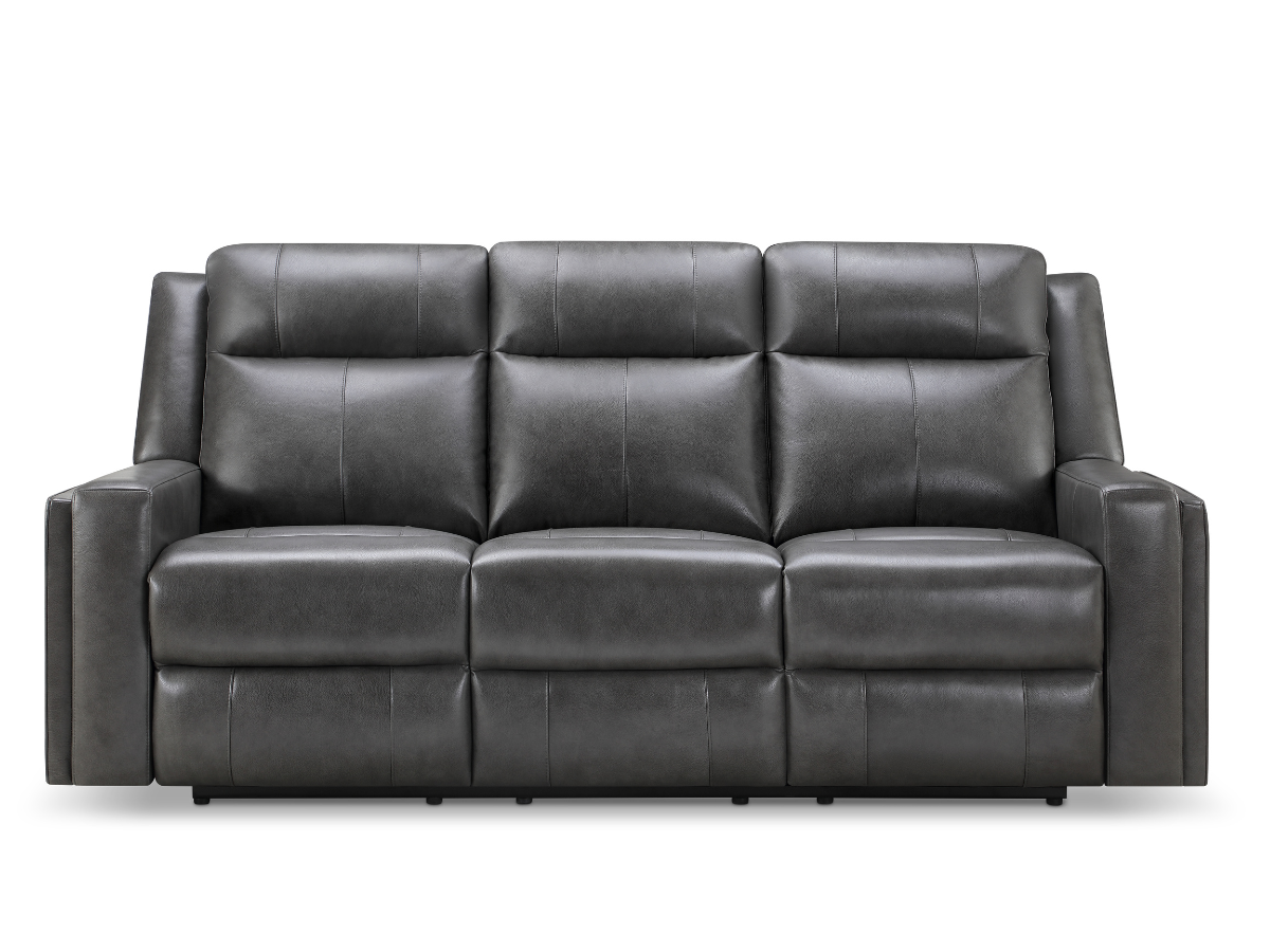 Rhodes Top-Grain Leather Manual Reclining Sofa - Gray