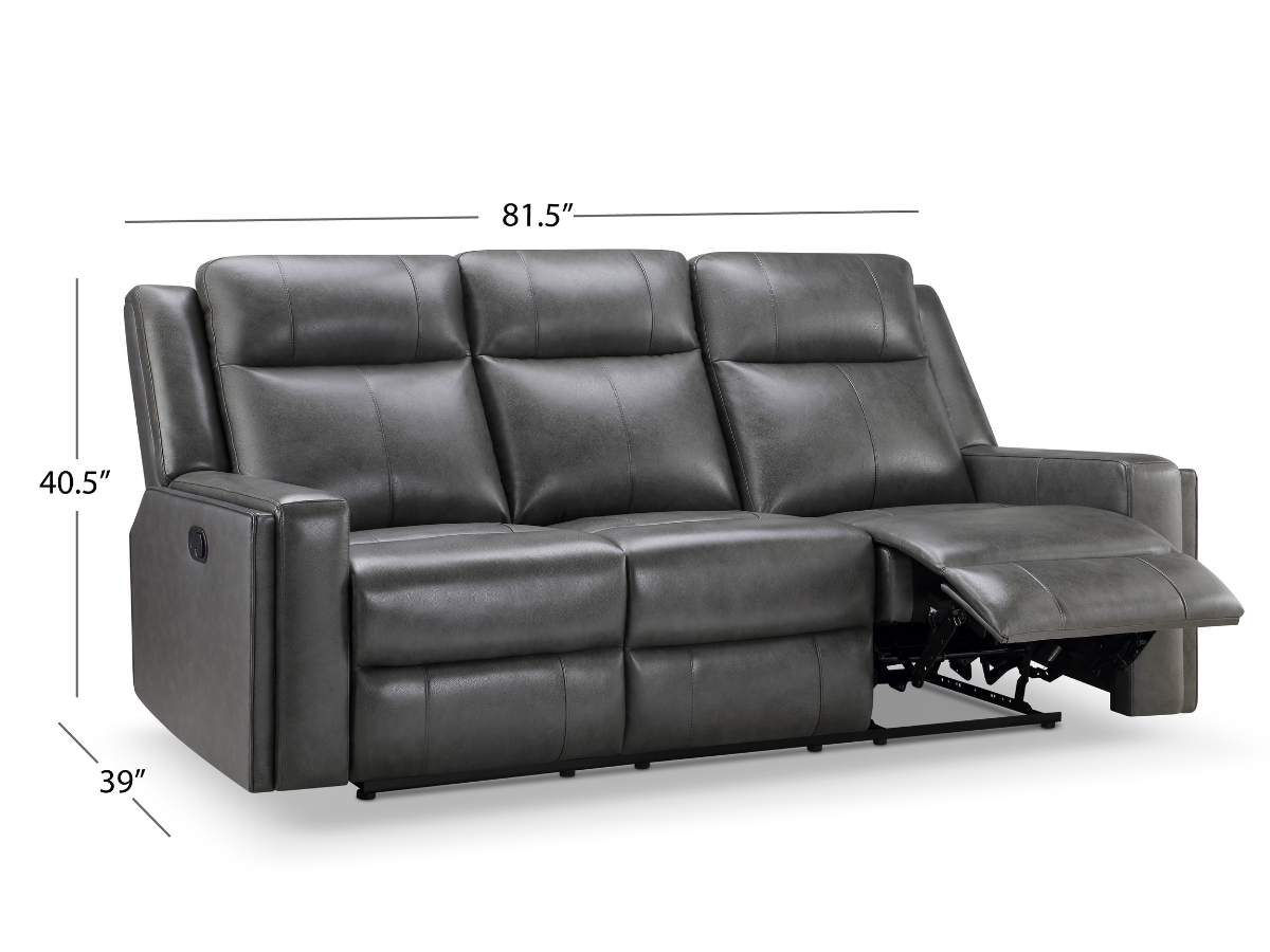 Rhodes Top-Grain Leather Manual Reclining Sofa - Gray