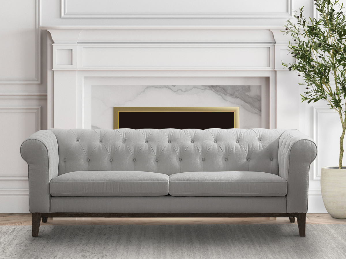 Gwen Stain Resistant Fabric Chesterfield Sofa - Light Gray
