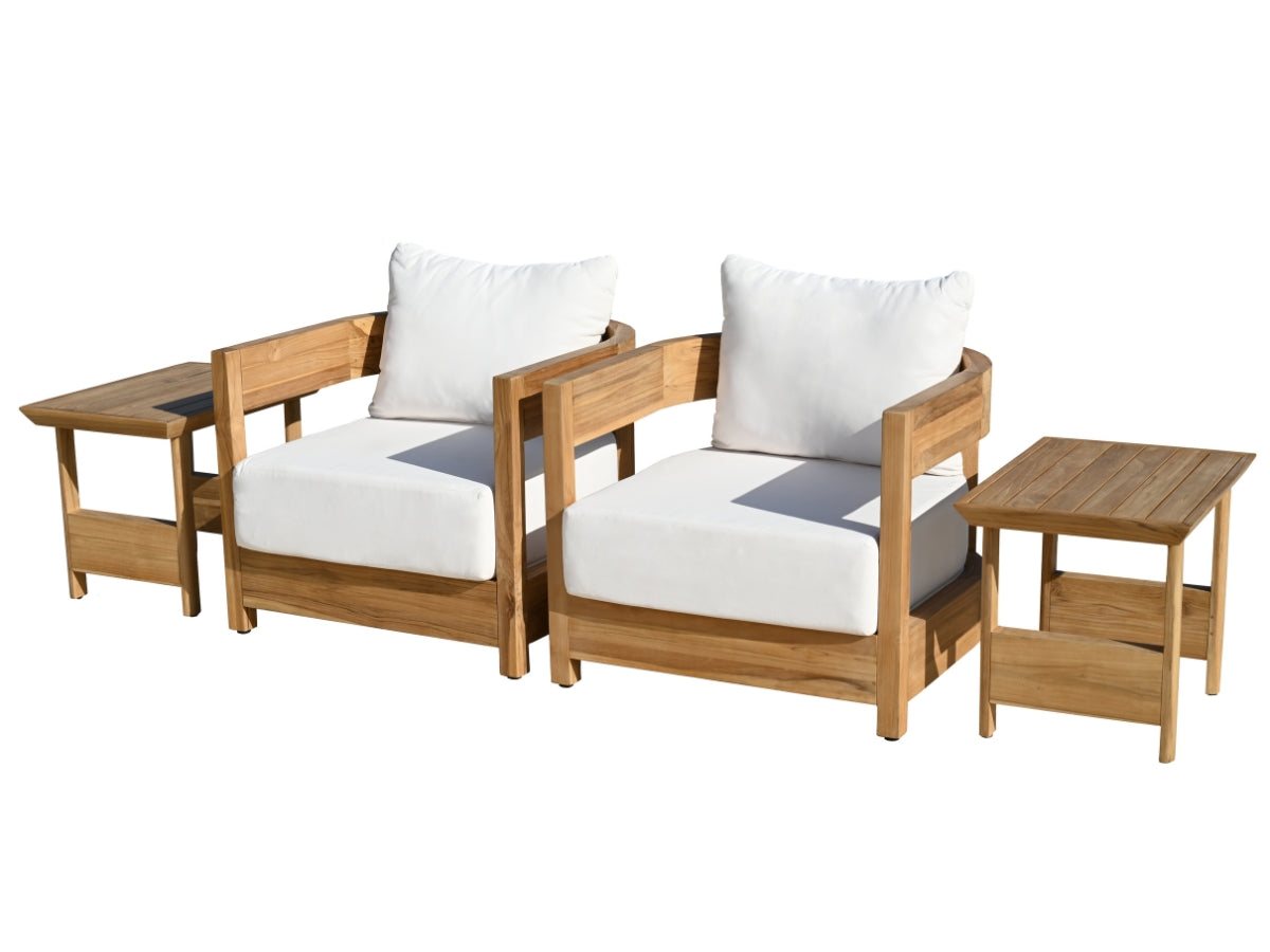 Santino® Outdoor 4-Piece Seating Set - White Fabric with Teak Frame