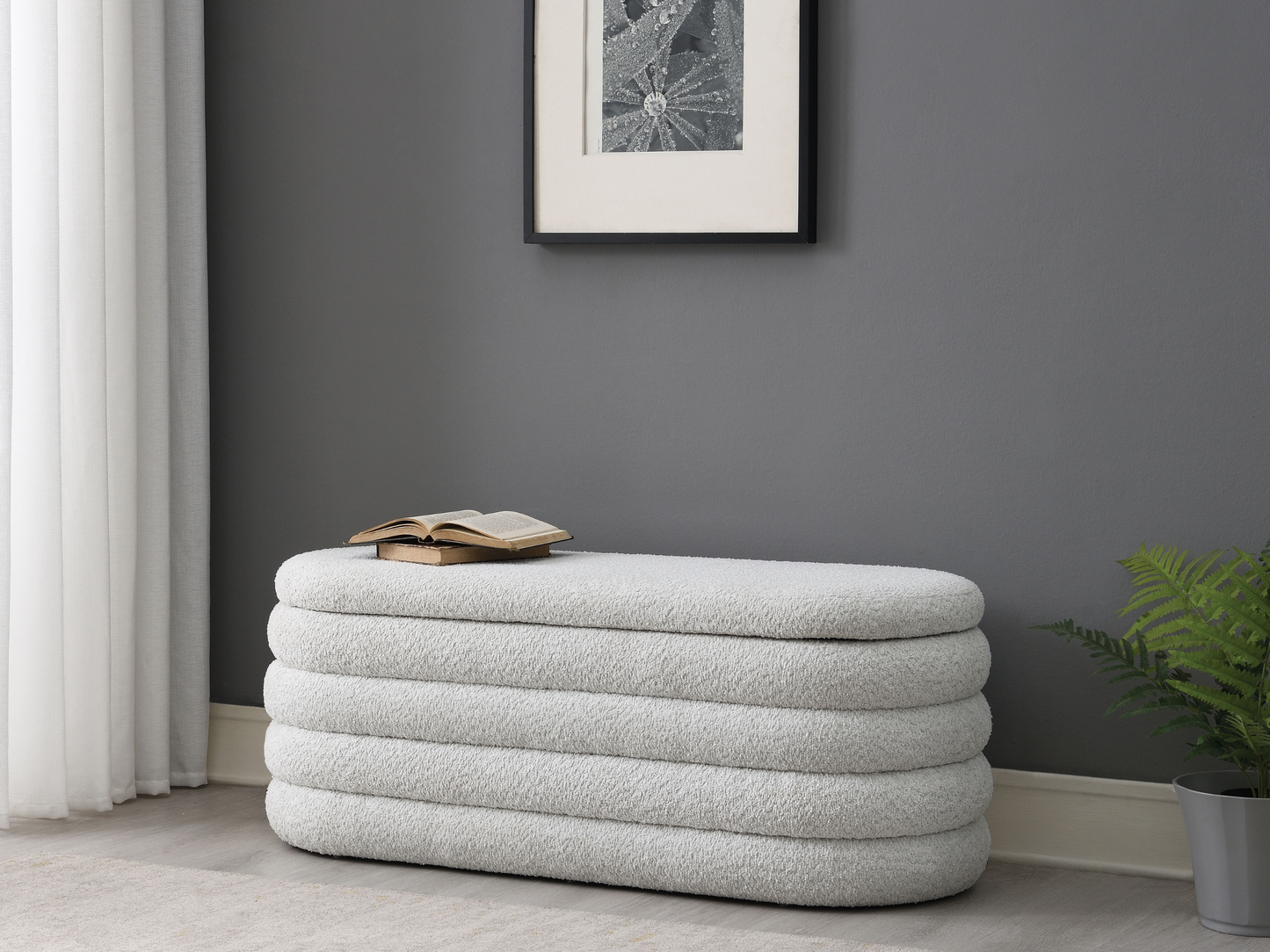 Cleo Storage Bench Ottoman - Gray