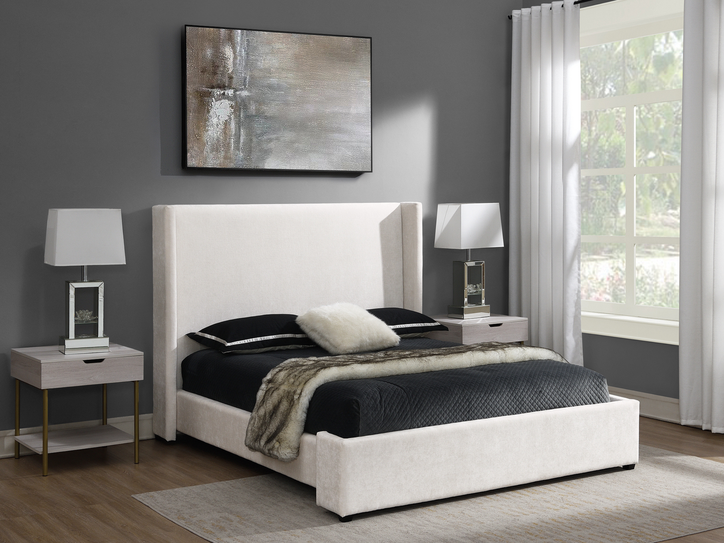 Lennon Upholstered Bed - Ivory - Queen