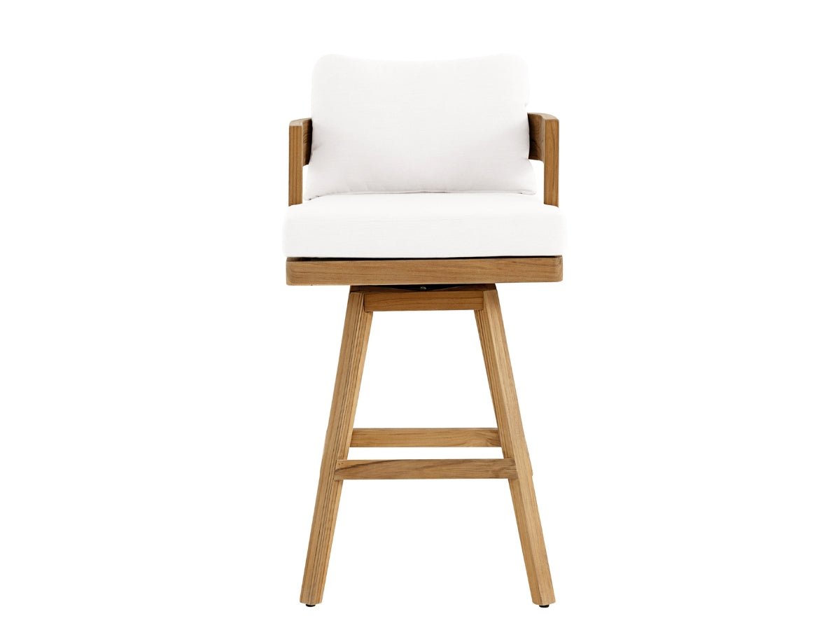 Santino® Outdoor Swivel Bar Stool - White Fabric with Teak Frame