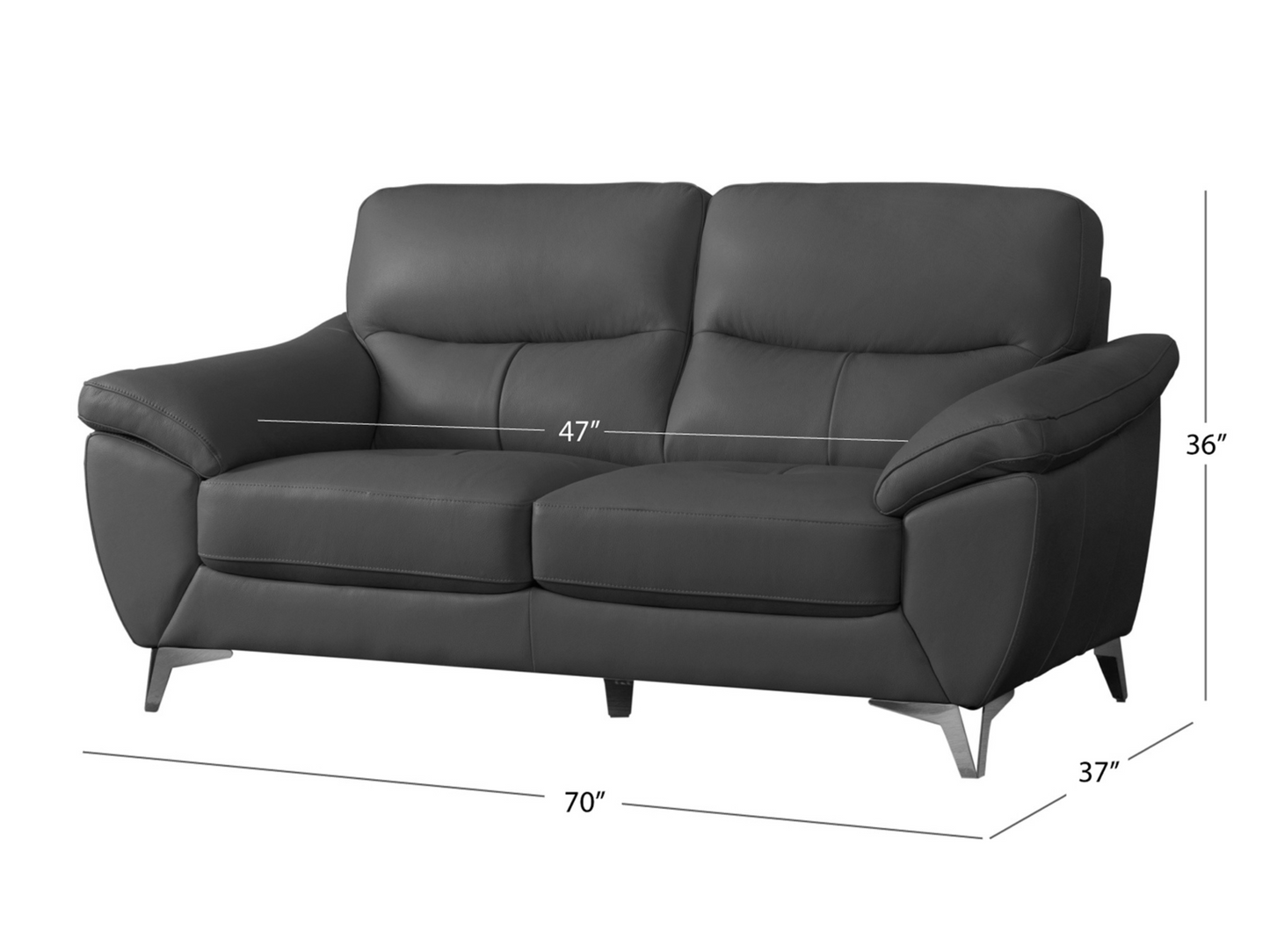 Cadence Top Grain Leather Loveseat - Dark Gray
