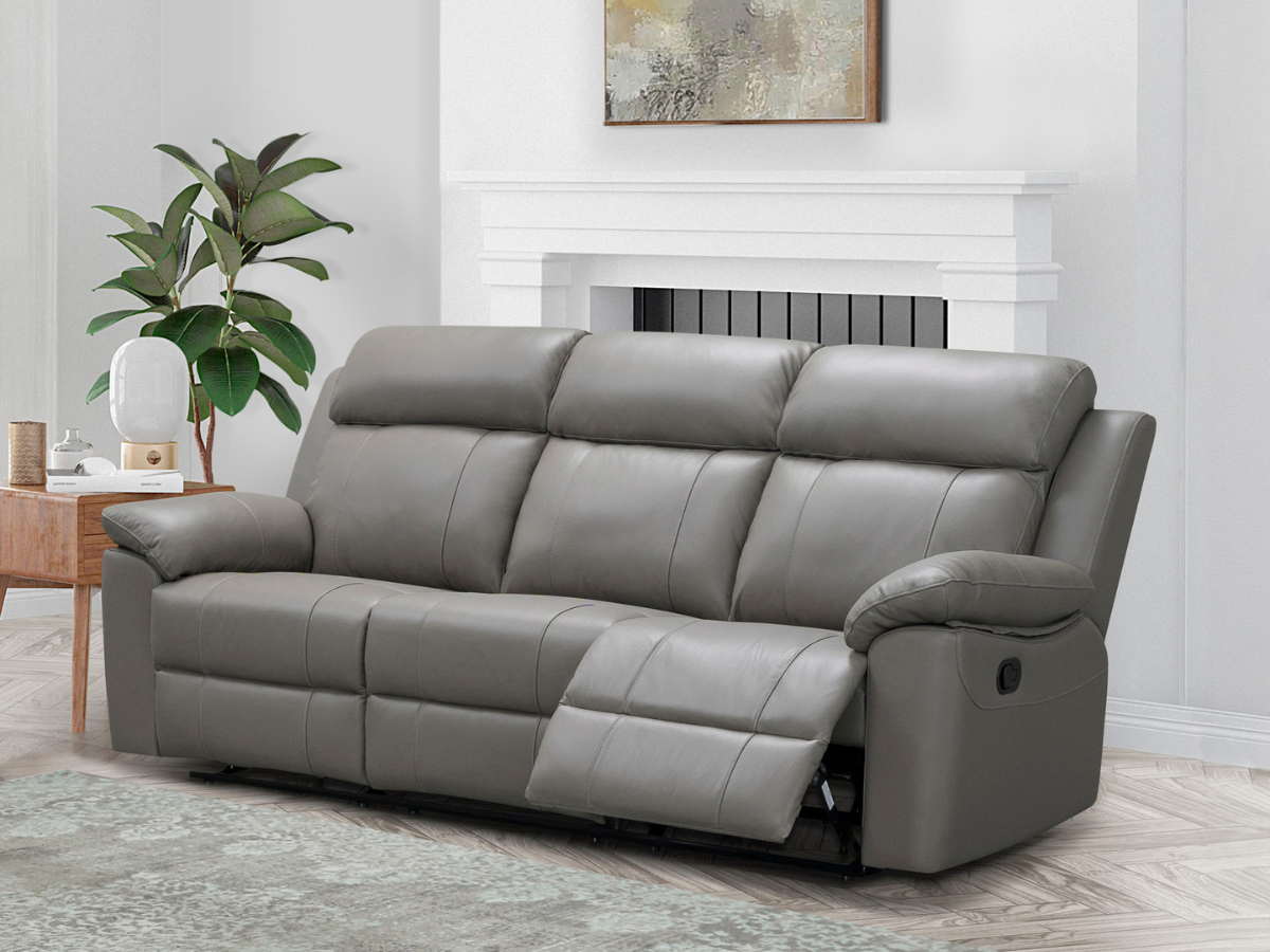Braylen Top Grain Leather Reclining Sofa - Gray