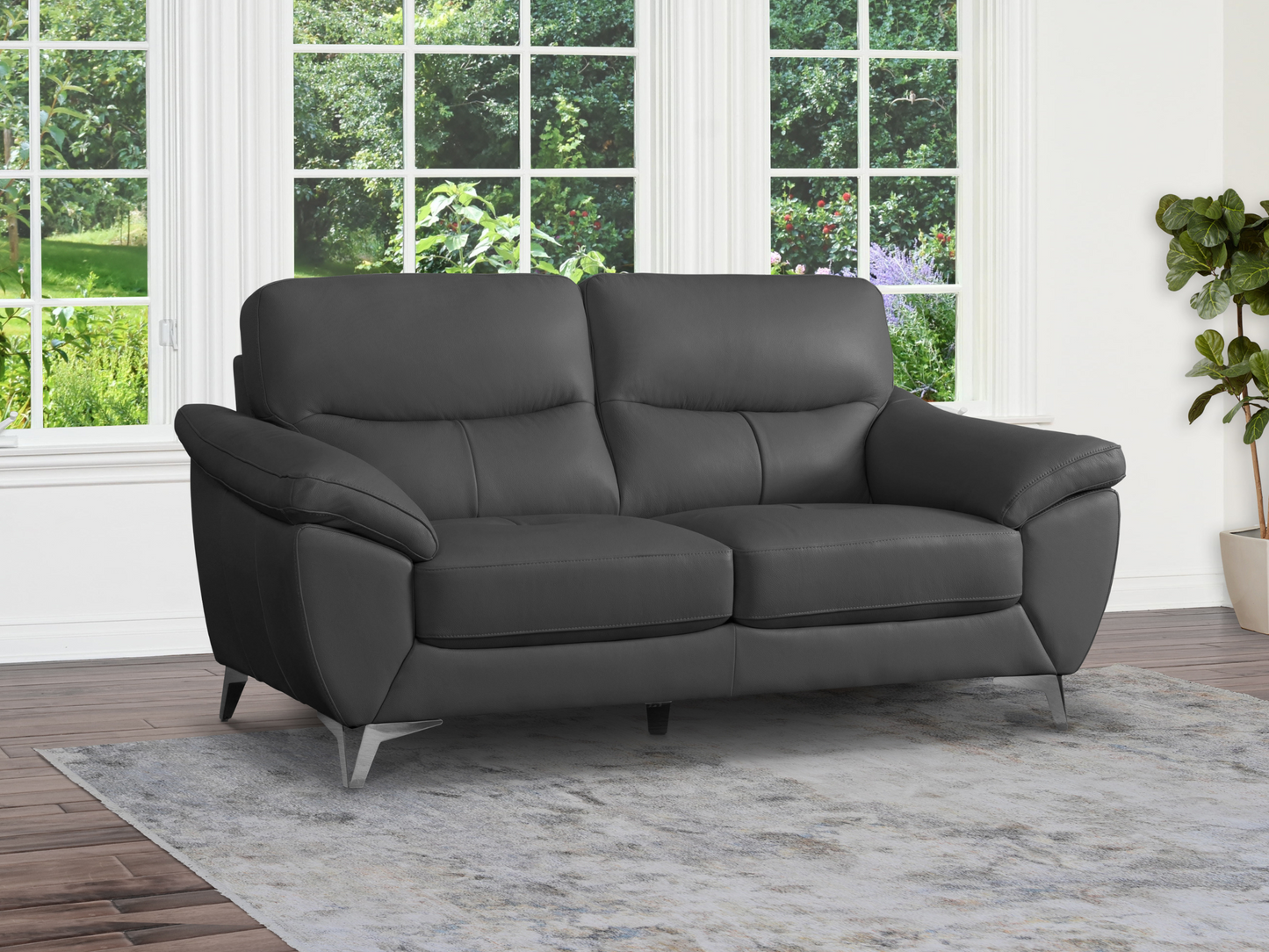 Cadence Top Grain Leather Loveseat - Dark Gray