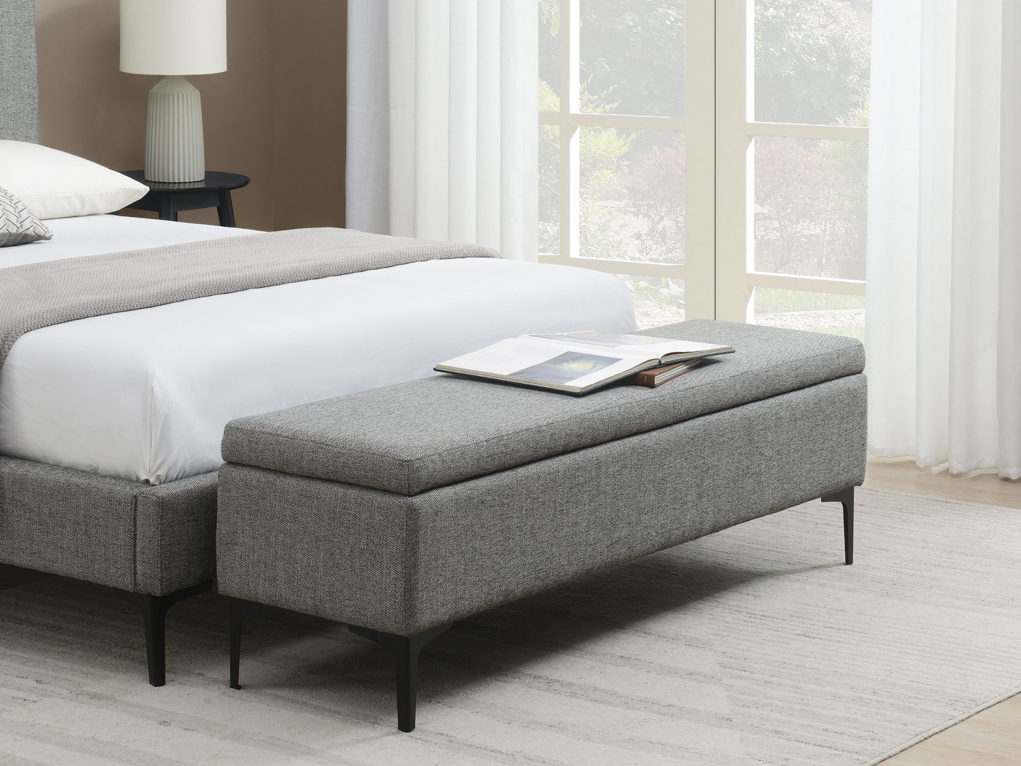 Evella Upholstered Storage Bench - Gray - Queen