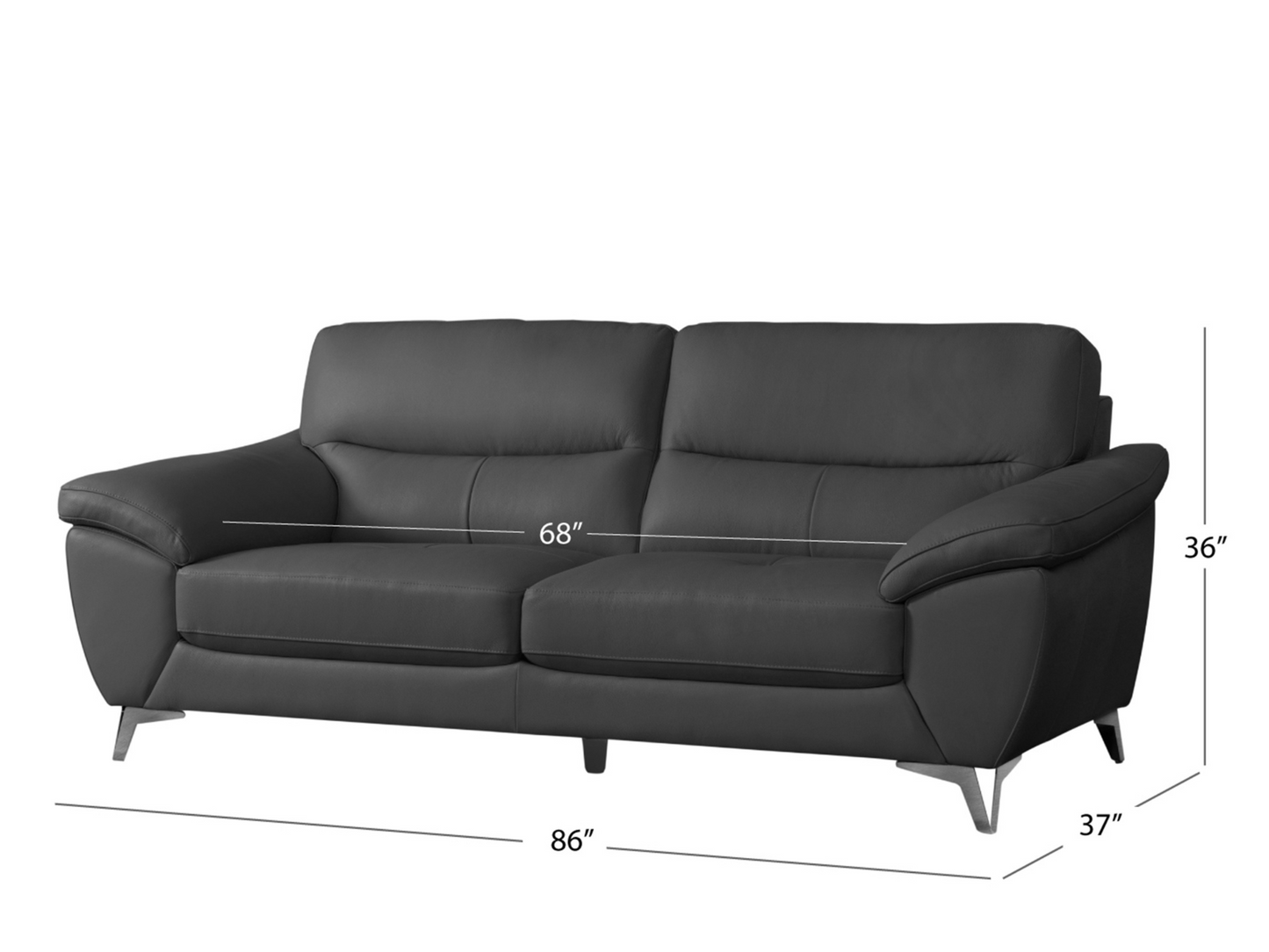 Cadence Top Grain Leather Sofa - Dark Gray