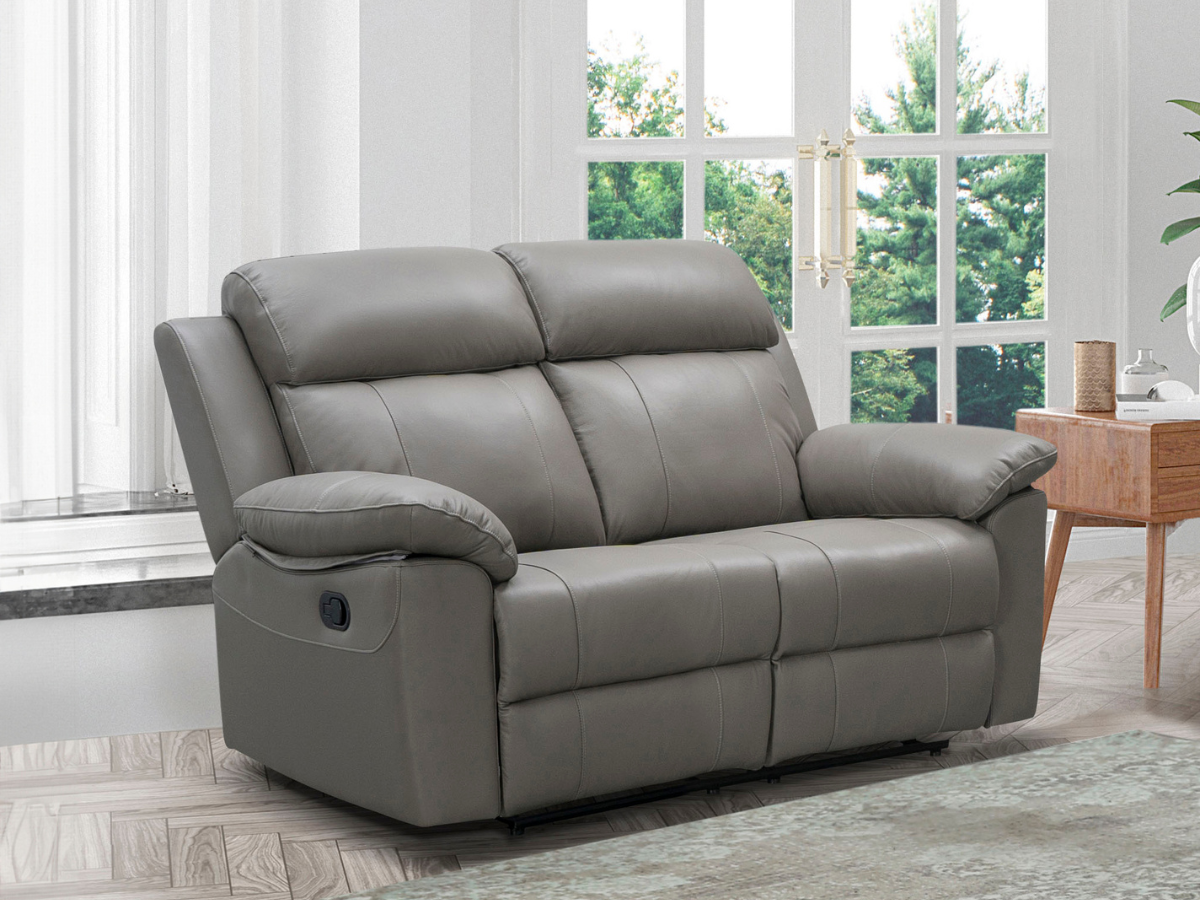 Braylen Top Grain Leather Reclining Loveseat - Gray
