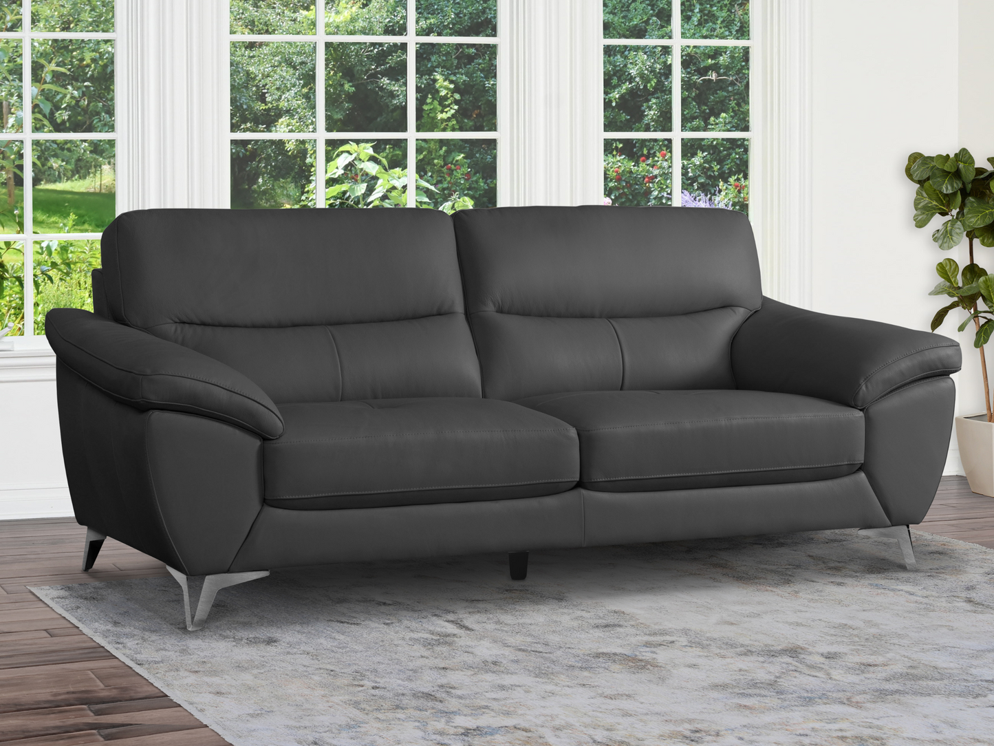 Cadence Top Grain Leather Sofa - Dark Gray