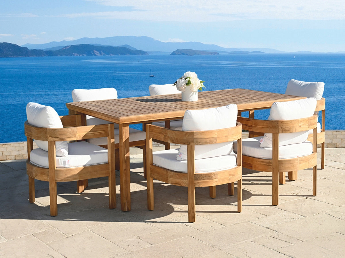Santino® Outdoor 7-Piece 74" Dining Set - White Fabric with Teak Frame