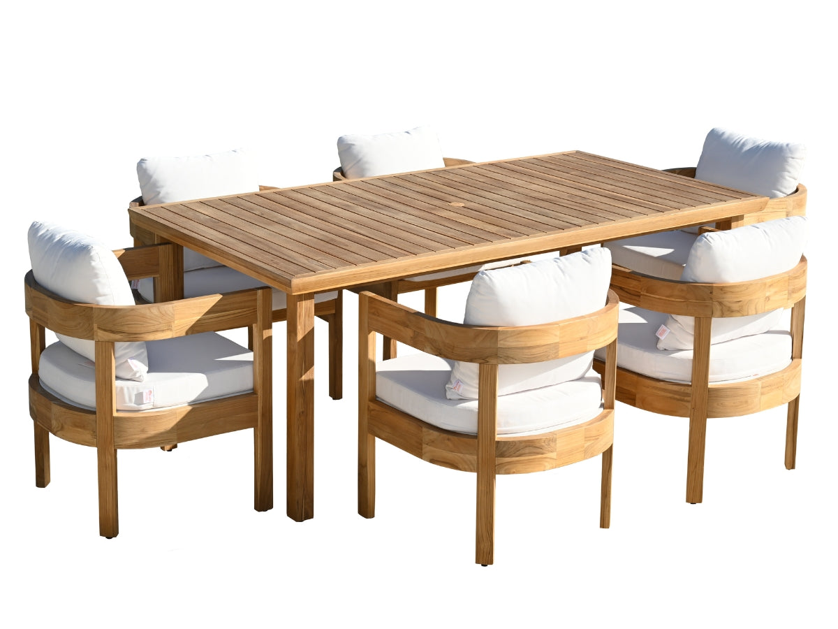 Santino® Outdoor 7-Piece 74" Dining Set - White Fabric with Teak Frame