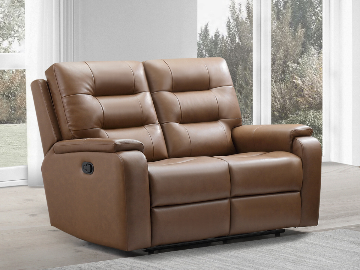 Waylen Top-Grain Leather Manual Reclining Loveseat - Brown