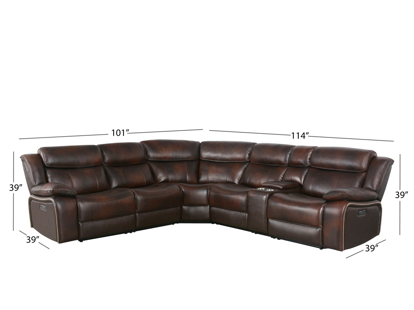 Veneta Top Grain Leather 6-pc Power Reclining Sectional