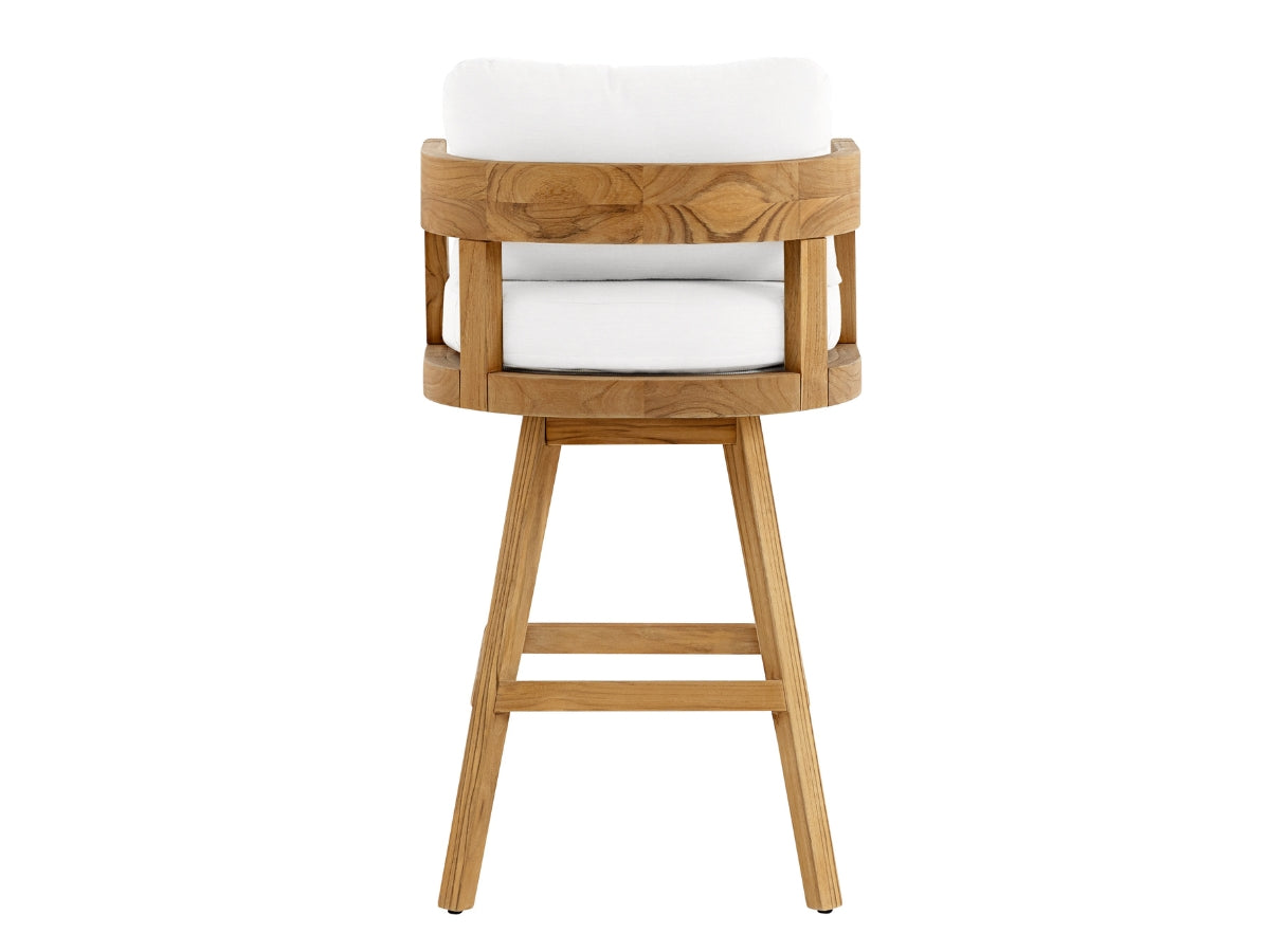 Santino® Outdoor Swivel Bar Stool - White Fabric with Teak Frame