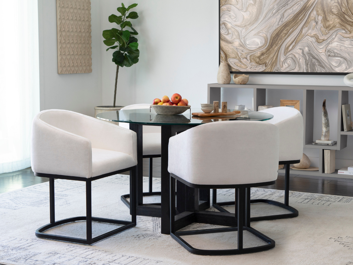 Atlas 5-pc Contemporary Dining Collection with Metal Base Chairs - White