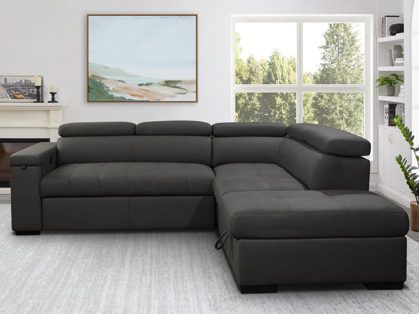 Miami Fabric Storage Sectional with Pullout Bed - Dark Gray
