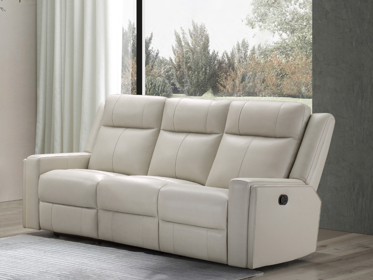 Rhodes Top-Grain Leather Manual Reclining Sofa - Ivory