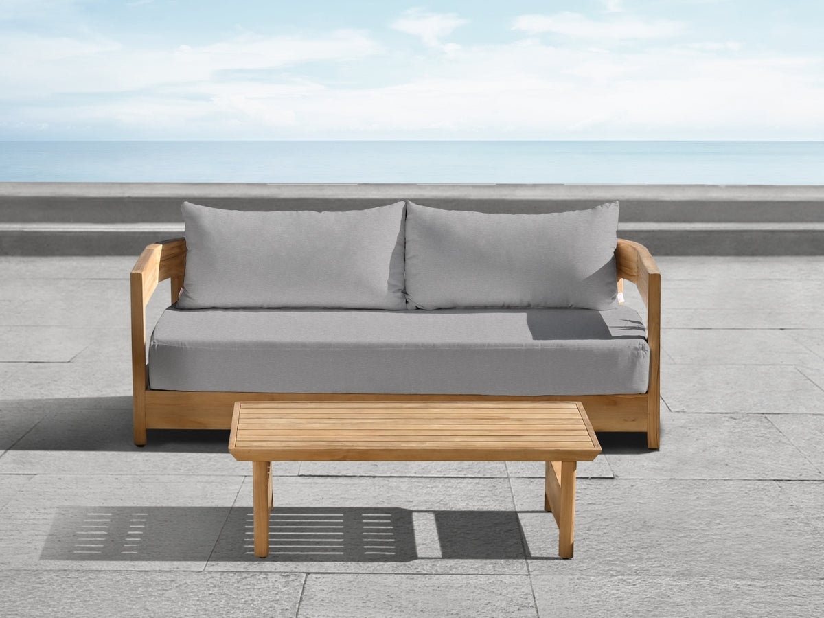 Santino® Outdoor Sofa & Coffee Table Collection - Gray Fabric with Teak Frame