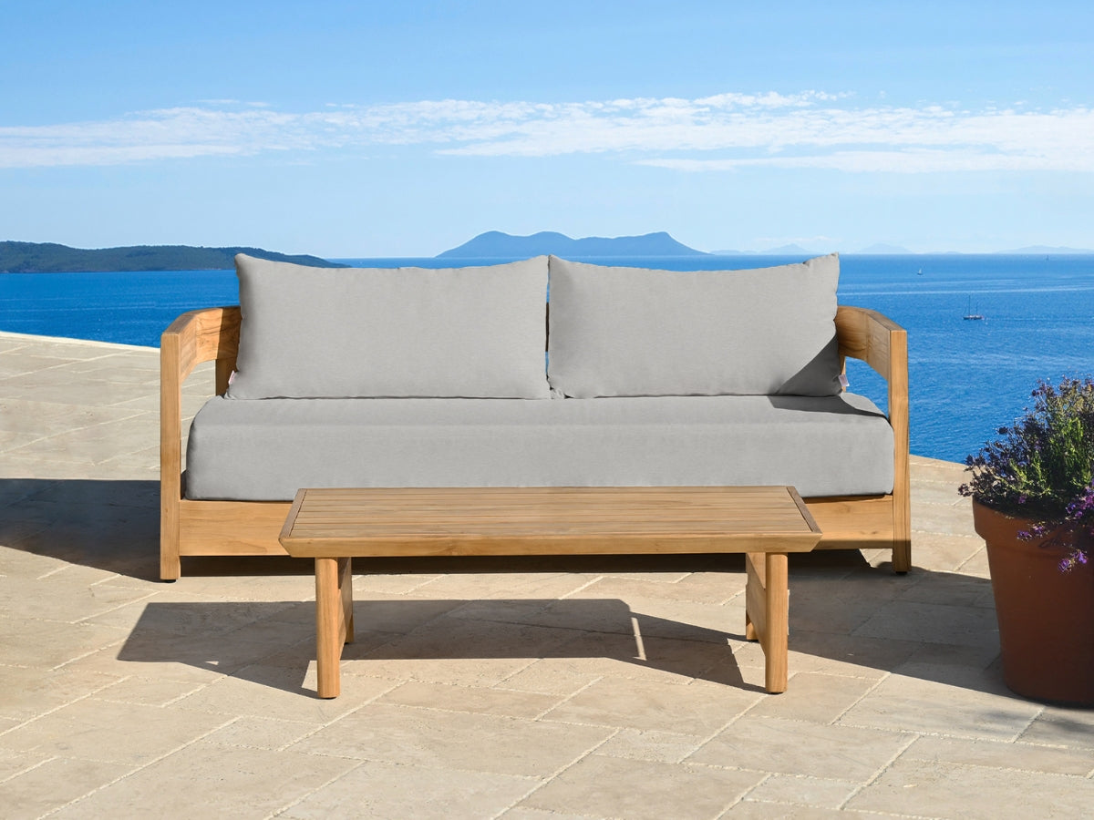Santino® Outdoor Sofa & Coffee Table Collection - Gray Fabric with Teak Frame