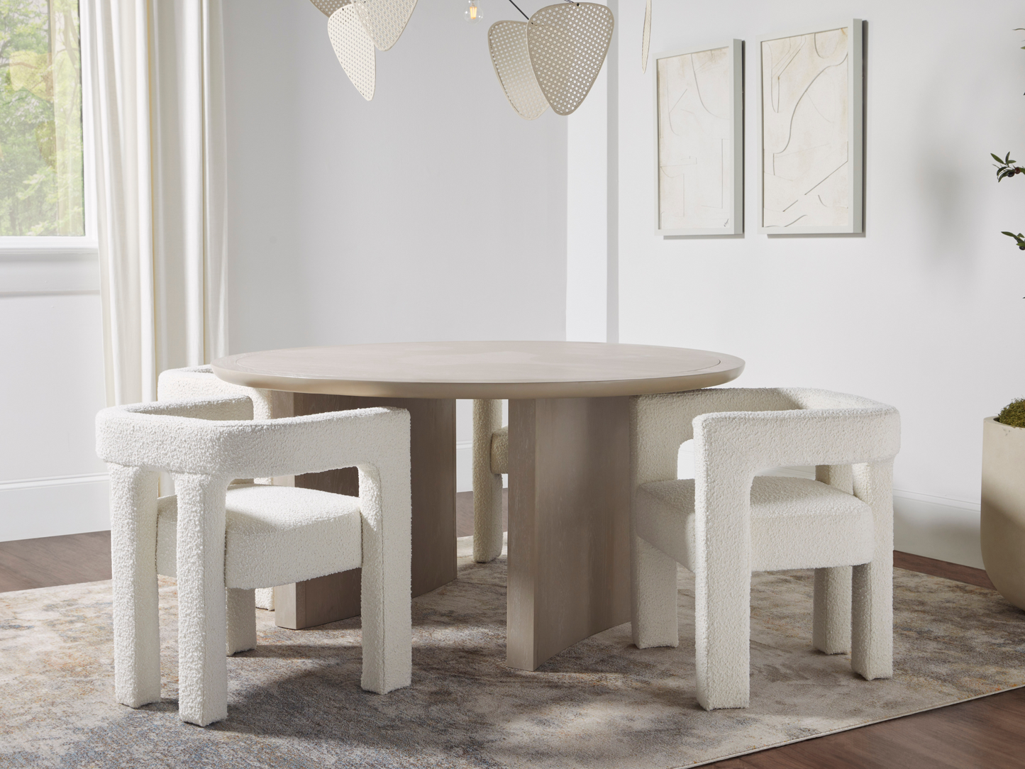 Mandy 5-pc Round Dining Set with Bouclé Chairs - Ivory