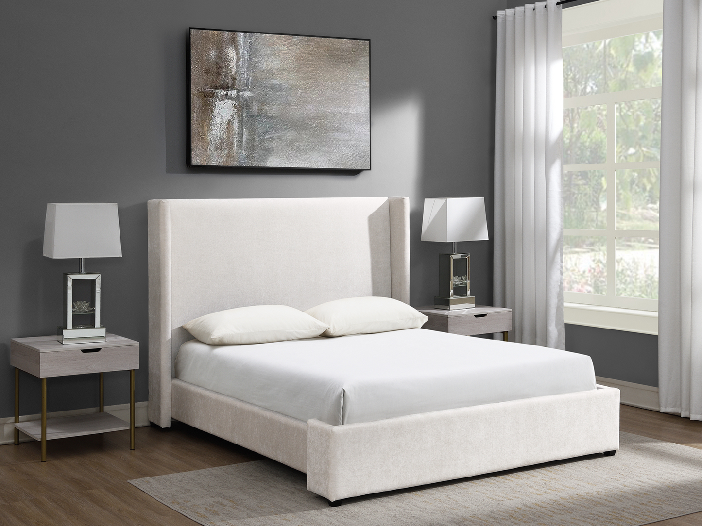 Lennon Upholstered Bed - Ivory - Queen