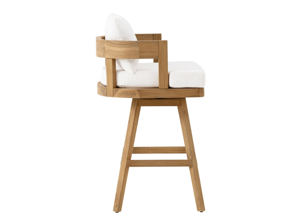 Santino® Outdoor Swivel Bar Stool - White Fabric with Teak Frame