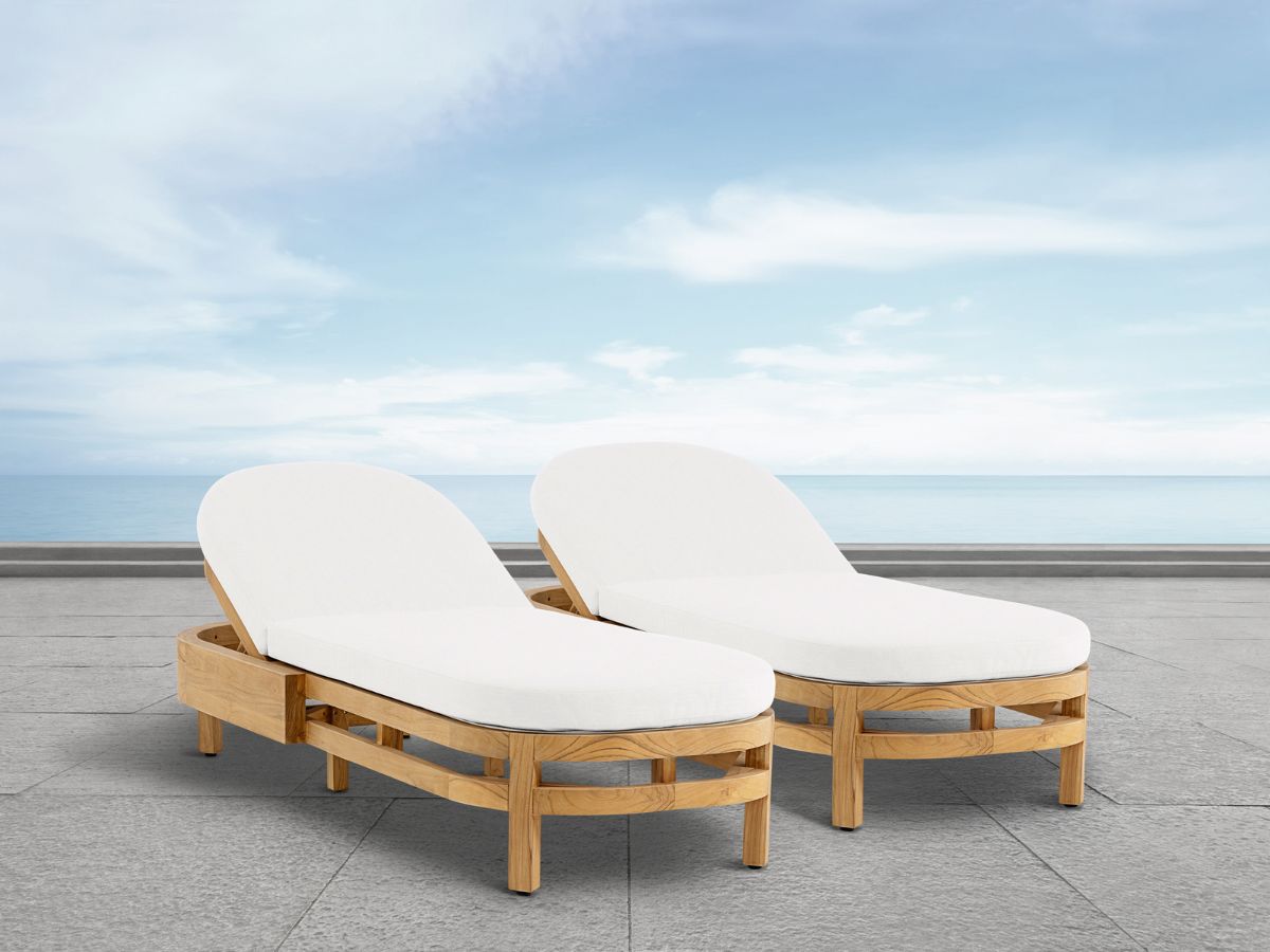Santino® Outdoor Chaise Lounger - White Fabric with Teak Frame