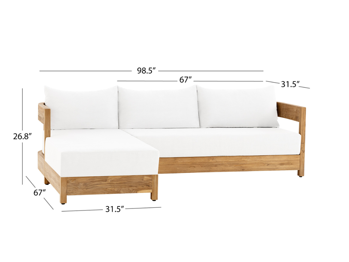 Santino® Outdoor 2-Piece Sectional - White Fabric with Teak Frame