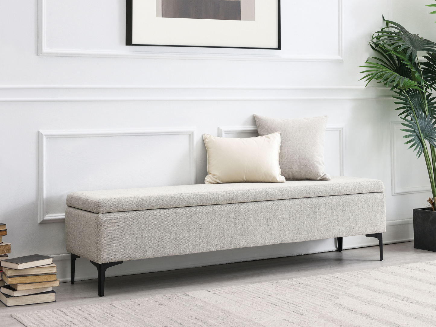 Evella Upholstered Storage Bench - Cream - King