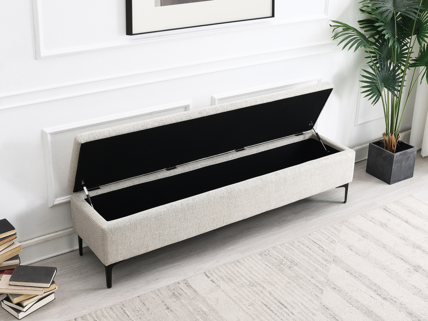 Evella Upholstered Storage Bench - Cream - King