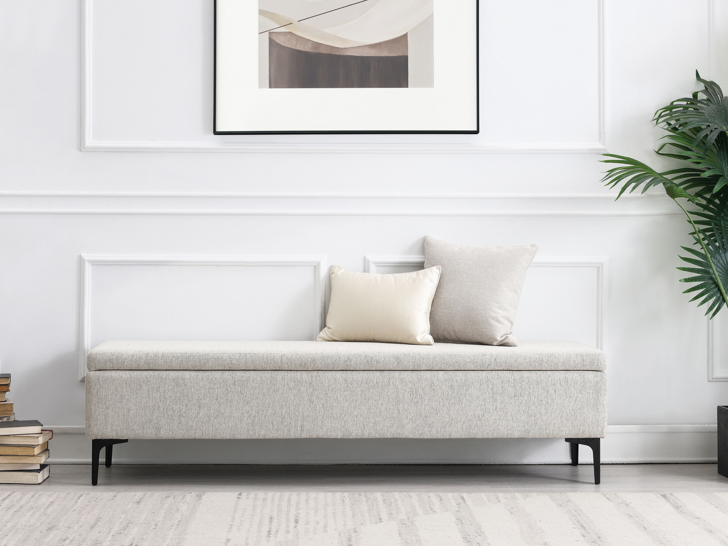 Evella Upholstered Storage Bench - Cream - King